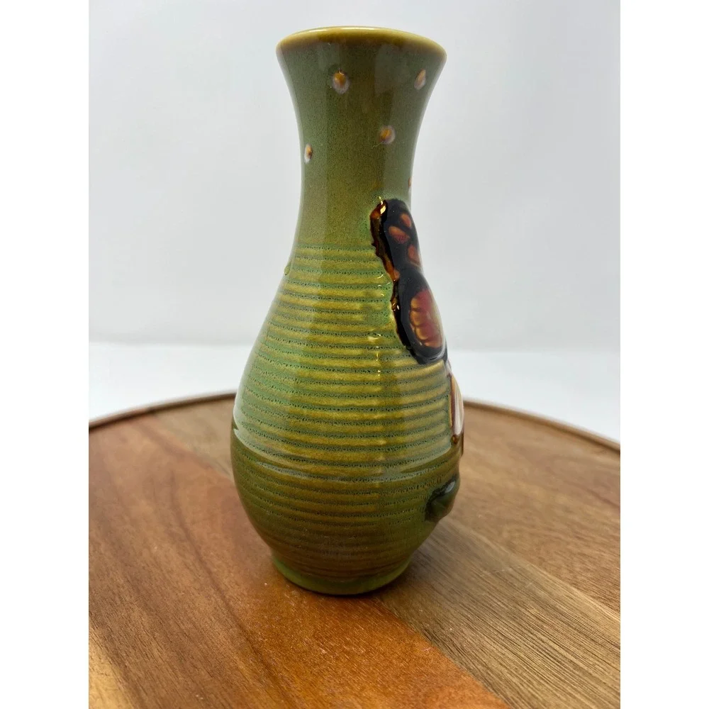Green Ceramic Butterfly Flower Bud Vase Tabletop Accent‎ Decor